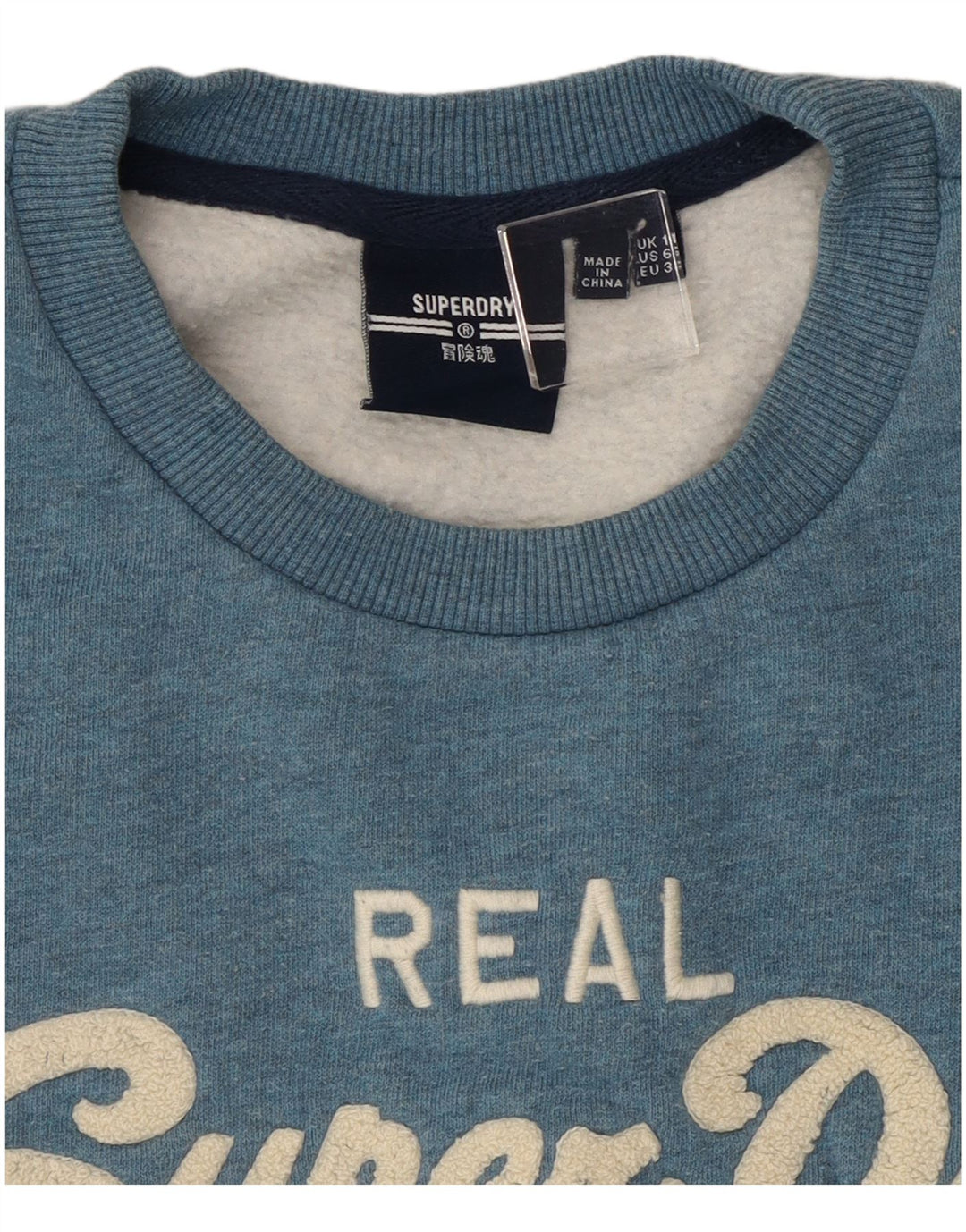 Damski sweter z grafiką Superdry UK 10, mały, niebieski nakrapiany