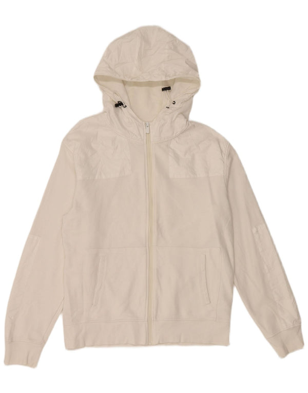 Zara Męski sweter z kapturem i zamkiem błyskawicznym, duży, biały, bawełniany