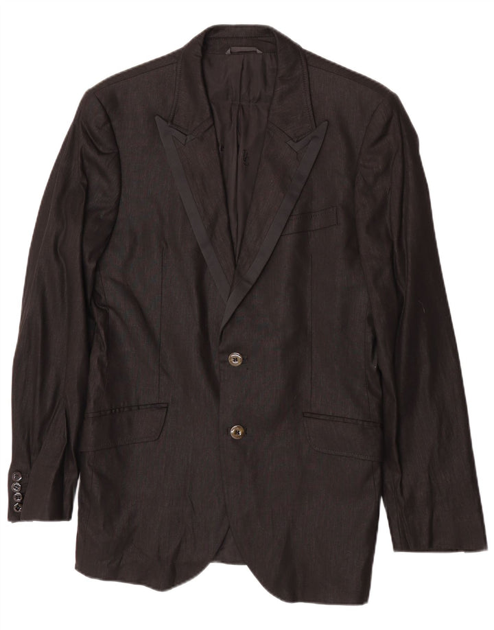 Męska marynarka zapinana na 2 guziki Versace IT 48 Średnia czarna lniana klasyczna