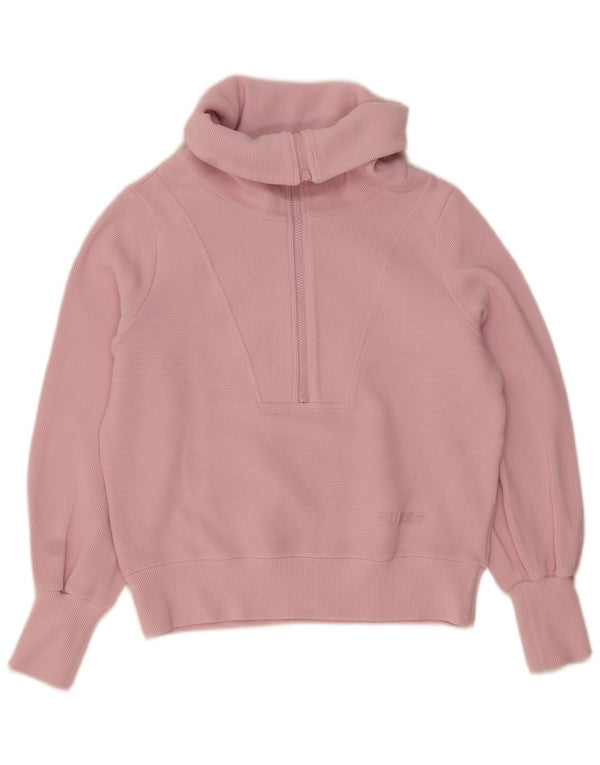 Damski sweter oversize z zamkiem błyskawicznym Guess UK 10, mały, różowy, bawełniany