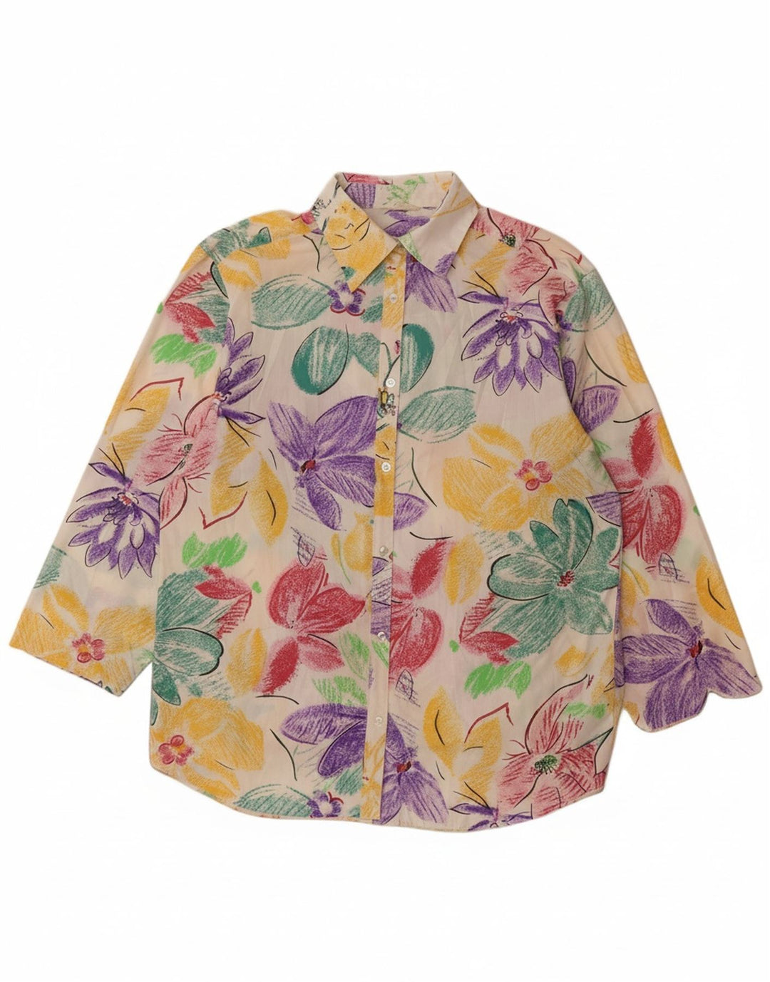 Damska sukienka koszulowa z krótkim rękawem VINTAGE UK 14, duża, wielobarwna w kwiaty