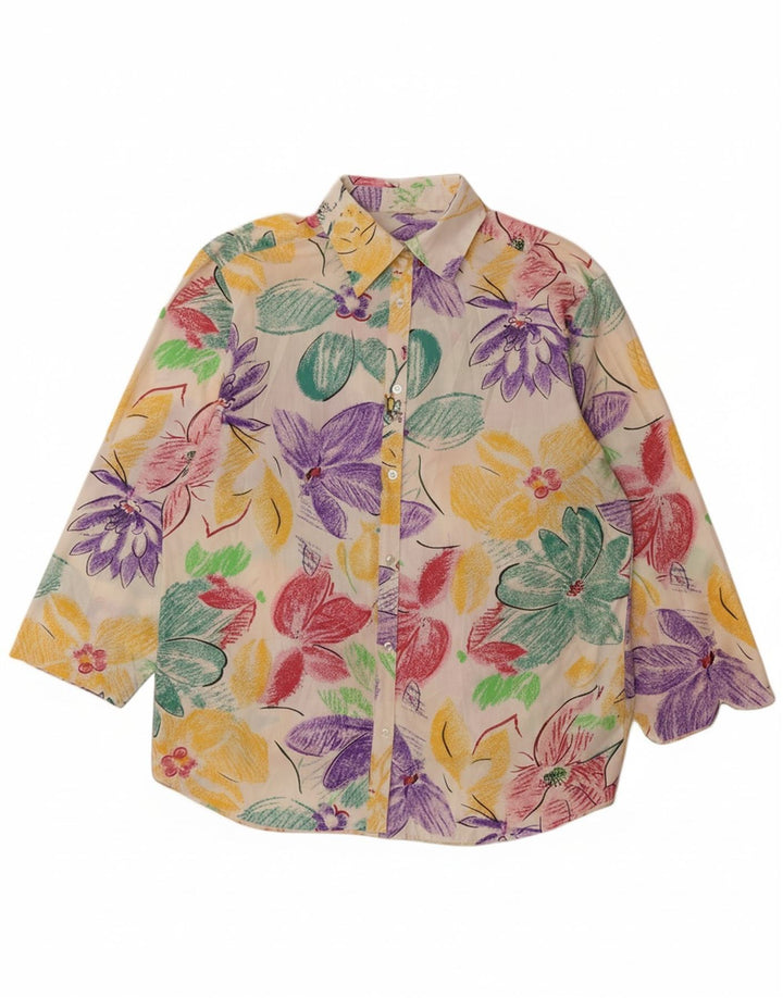 Damska sukienka koszulowa z krótkim rękawem VINTAGE UK 14, duża, wielobarwna w kwiaty