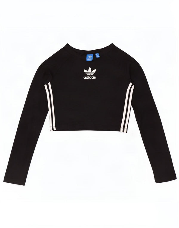 Adidas Womens Crop Graphic Top Long Sleeve UK 12 Medium Black Cotton
