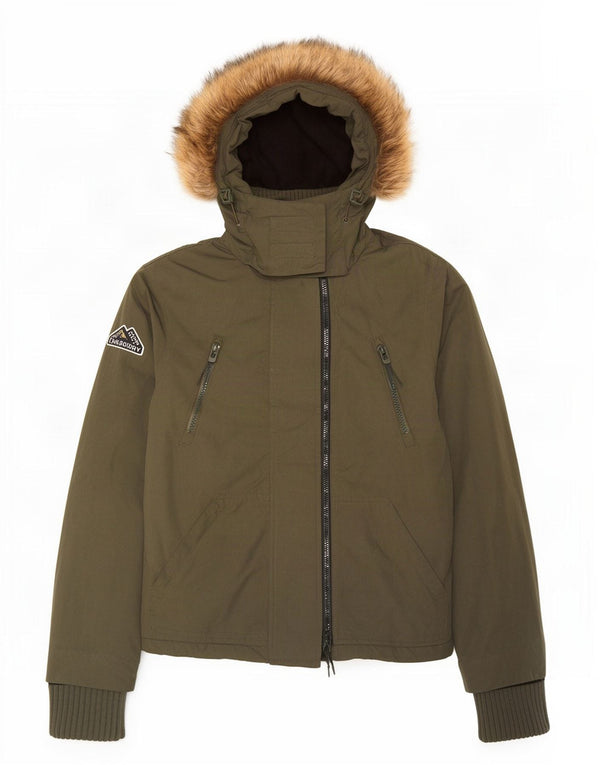 Damska kurtka wiatrówka z kapturem Superdry UK 14, średni khaki, poliester