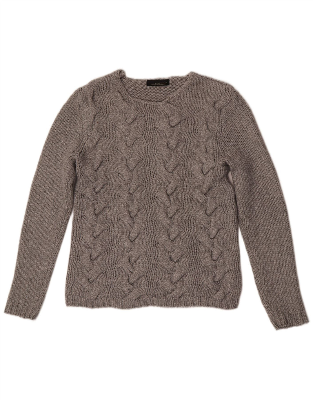 Męski sweter Zara z okrągłym dekoltem, duży, szary nylon