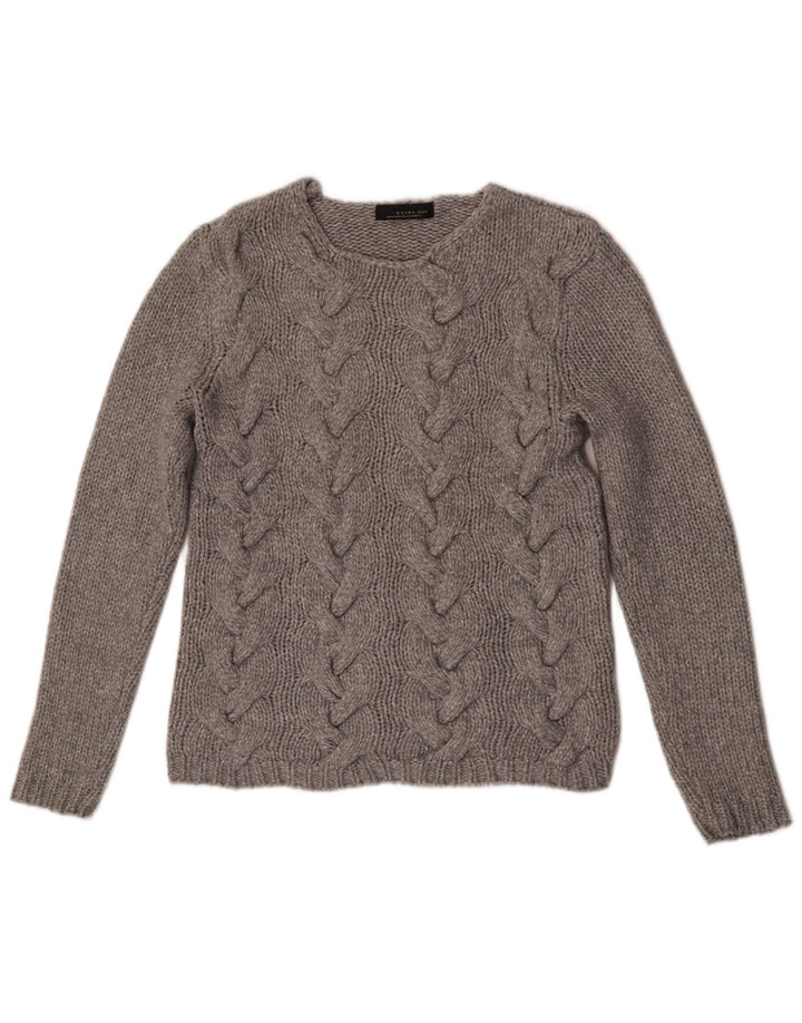 Męski sweter Zara z okrągłym dekoltem, duży, szary nylon