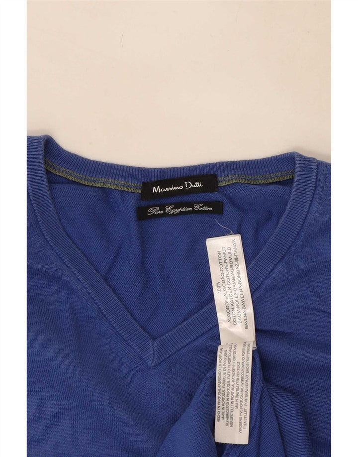 Męski sweter Massimo Dutti z dekoltem w kształcie litery V, średnioniebieski, bawełniany