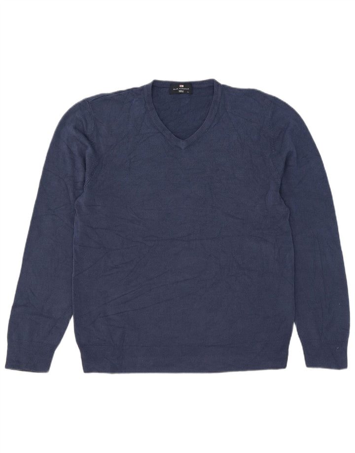 Męski sweter Marks & Spencer Blue Harbor z dekoltem w kształcie litery V, duży, granatowy