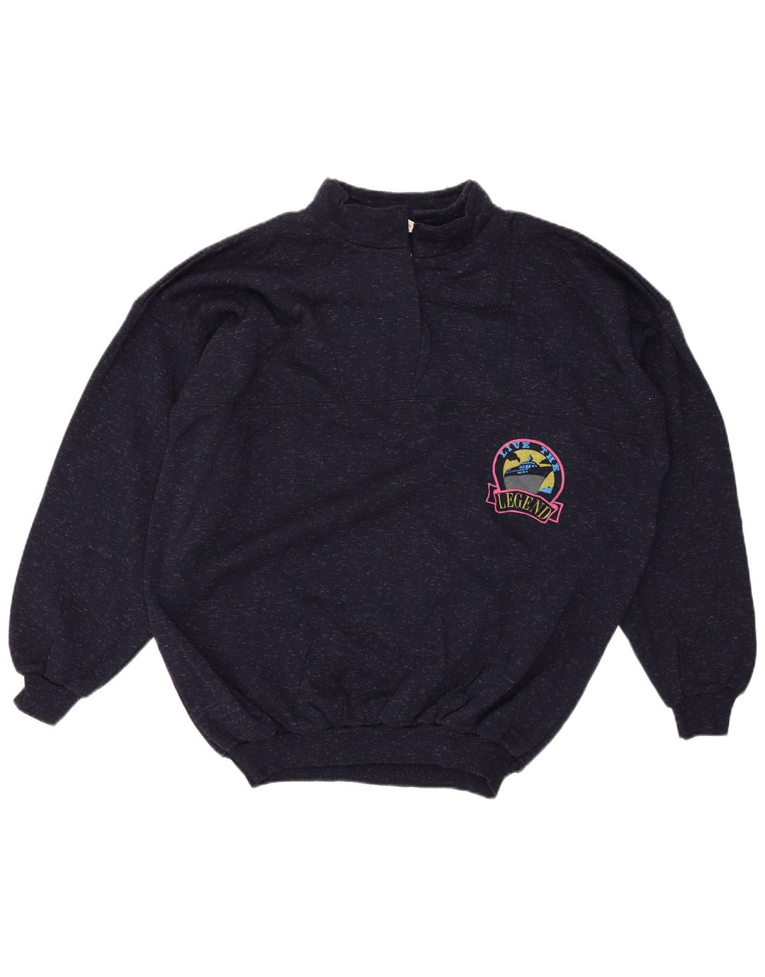 Sweter damski VINTAGE z zamkiem błyskawicznym UK 20 2XL Granatowy, bawełniany nakrapiany