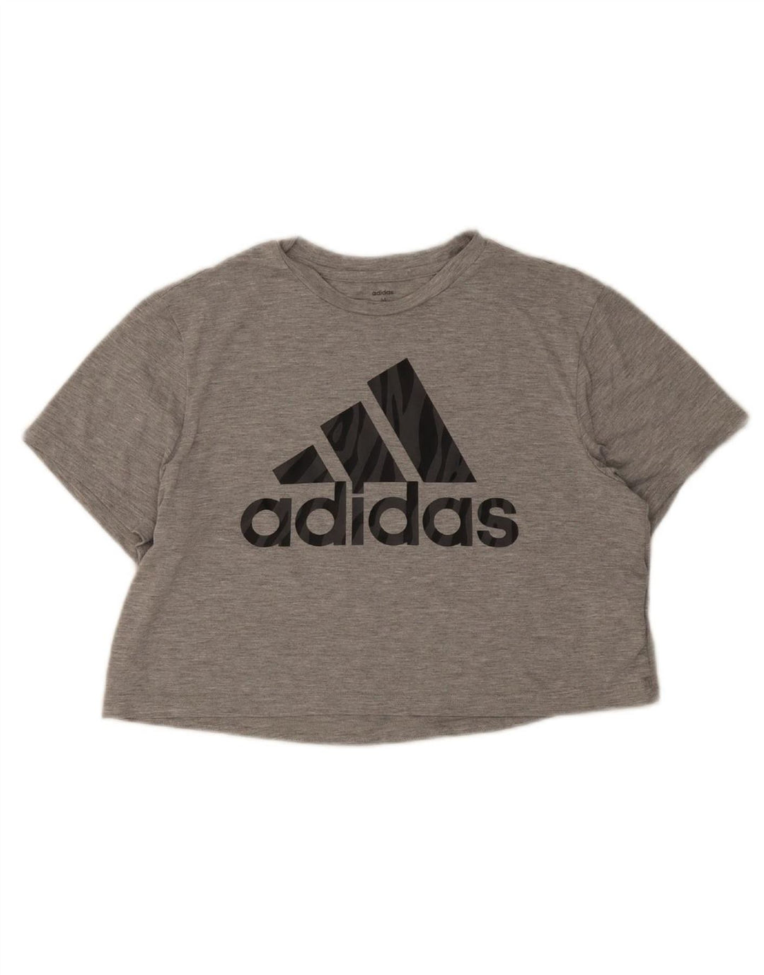 ADIDAS Womens Crop Graphic T-Shirt Top UK 12/14 Medium Grey Polyester
