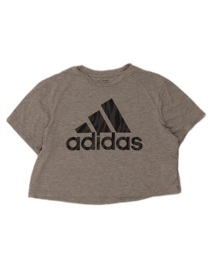 ADIDAS Womens Crop Graphic T-Shirt Top UK 12/14 Medium Grey Polyester