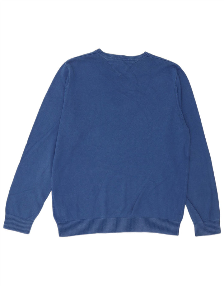 Męski sweter z okrągłym dekoltem Tommy Hilfiger o regularnym kroju, średnioniebieski, bawełniany
