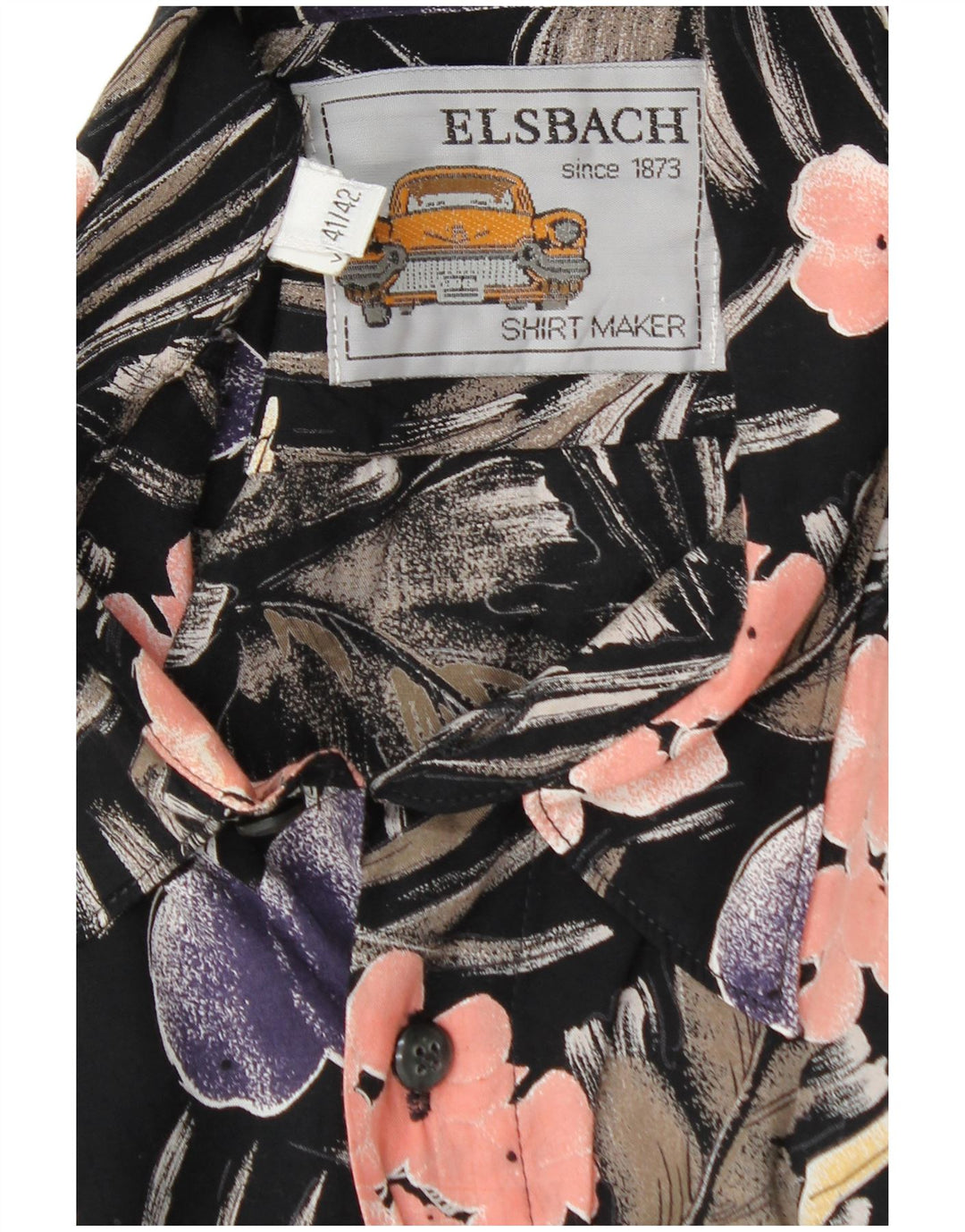 Męska koszula pulowerowa ELSBACH rozmiar 41/42, duża czarna wiskoza w kwiaty