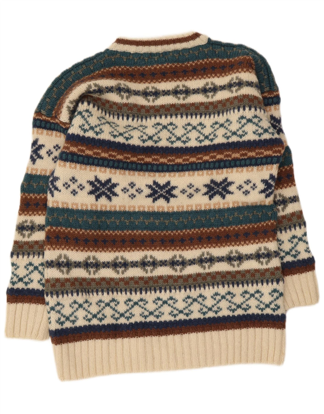 Vintage męski sweter z okrągłym dekoltem, średni beż, jasna wełna Isle