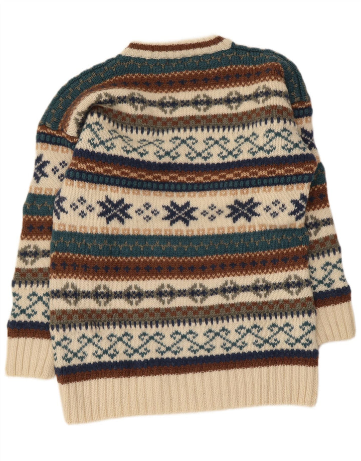 Vintage męski sweter z okrągłym dekoltem, średni beż, jasna wełna Isle