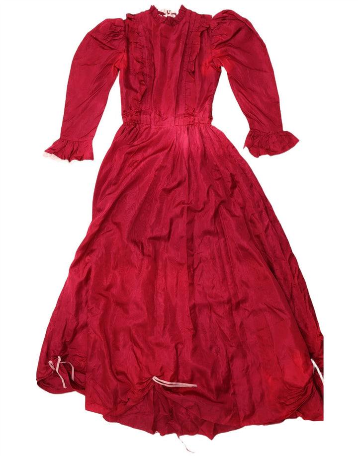 Sukienka damska VINTAGE z falbaną z przodu, UK 10, mała bordowa