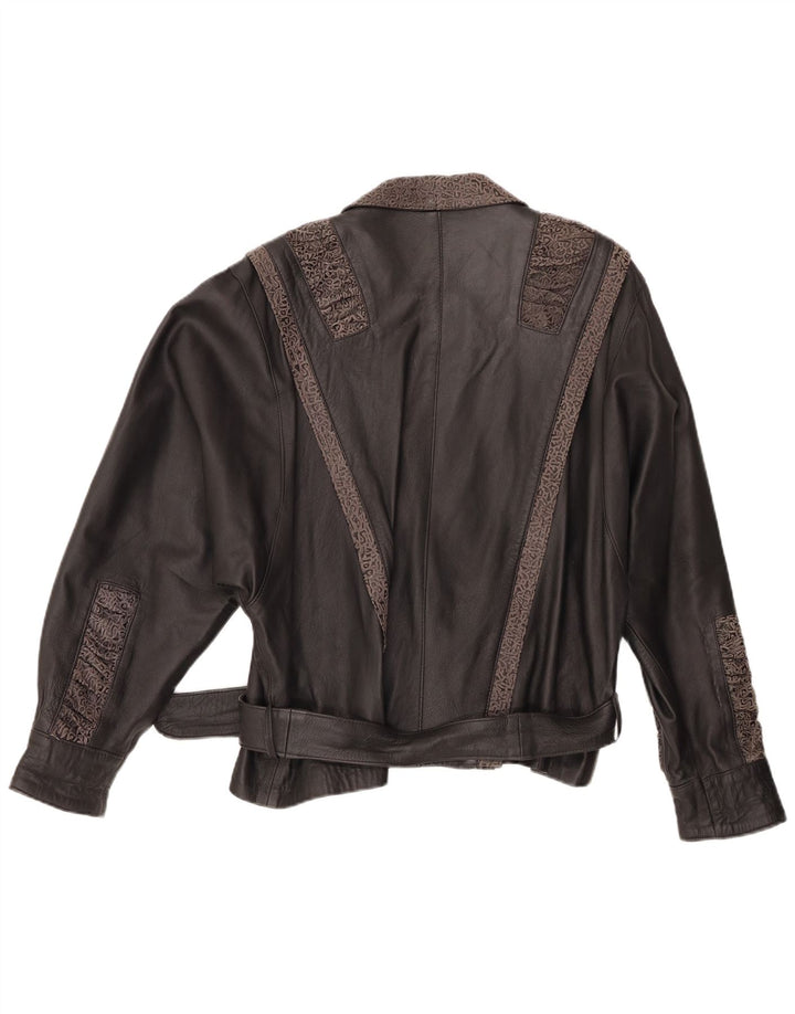 Damska kurtka skórzana VINTAGE IT 48 XL Czarna, geometryczna skóra