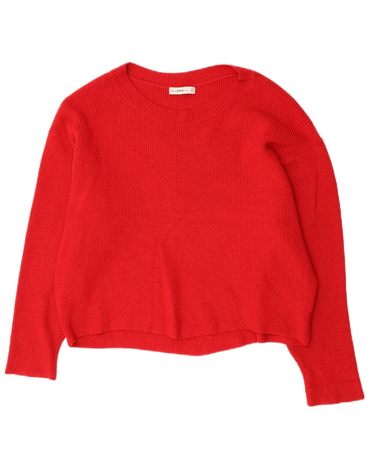 Damski sweter oversize z dekoltem w łódkę Zara UK 14, średni czerwony, wiskoza