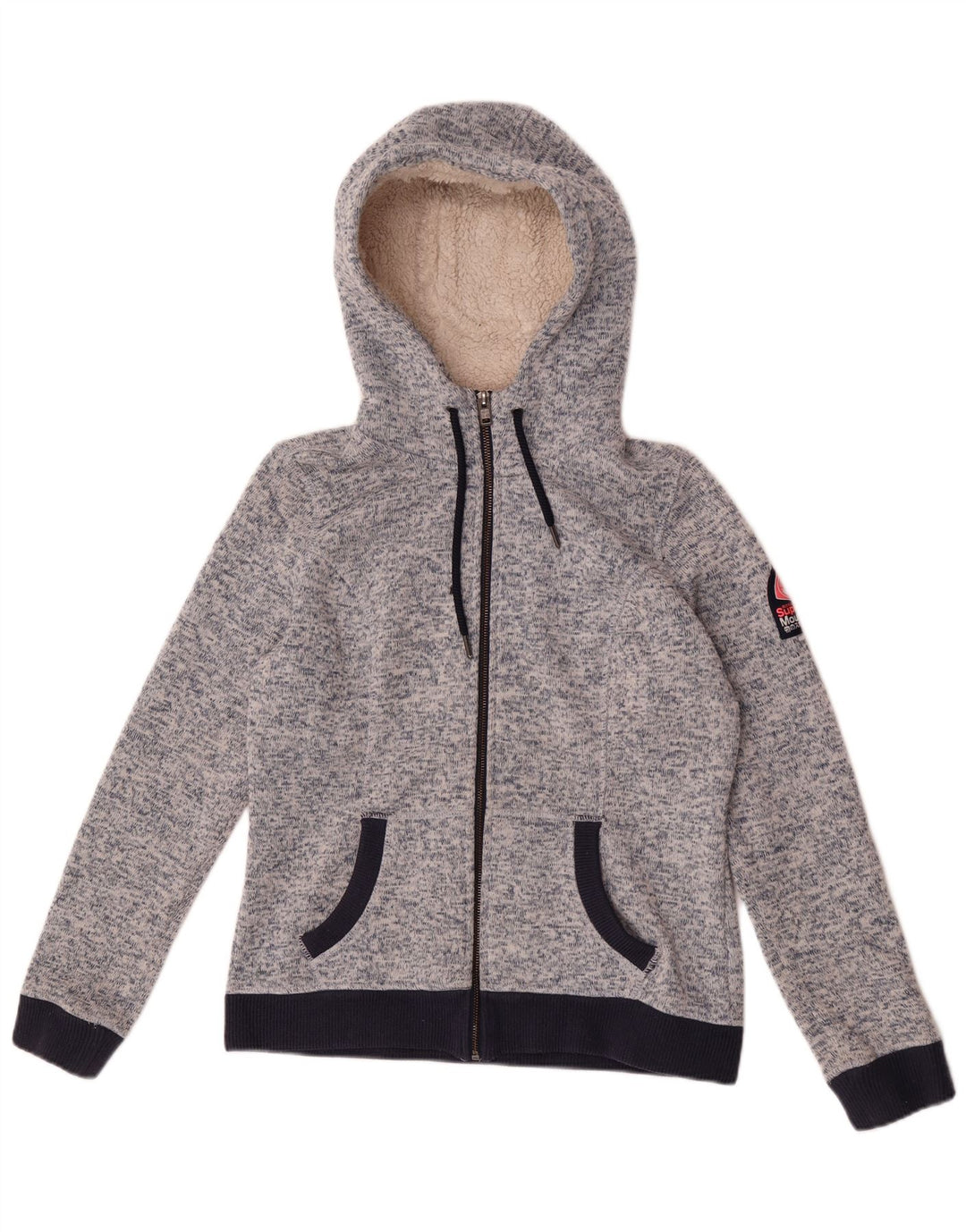 Męski sweter z kapturem i zamkiem Superdry UK 14, duży, niebieski, nakrapiany poliester