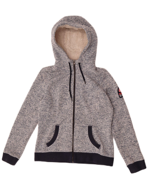 Męski sweter z kapturem i zamkiem Superdry UK 14, duży, niebieski, nakrapiany poliester