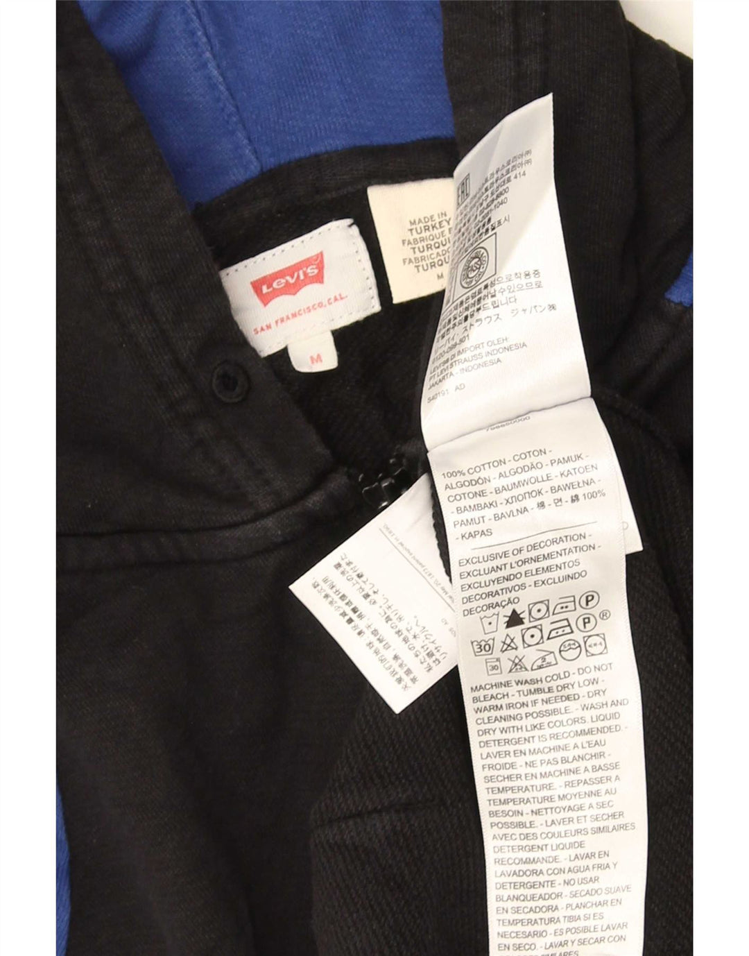 Męski sweter z kapturem i zamkiem błyskawicznym Levi's, bawełna w kolorze średniej czerni
