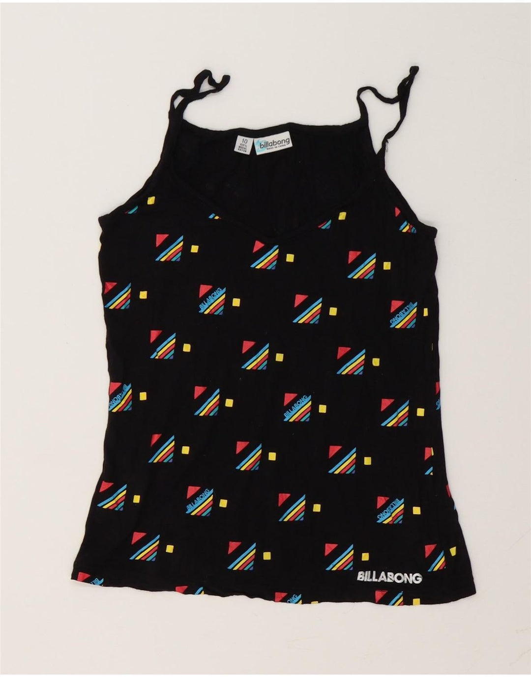 Damski top graficzny na ramiączkach Billabong UK 10, mały, czarny, geometryczny modal