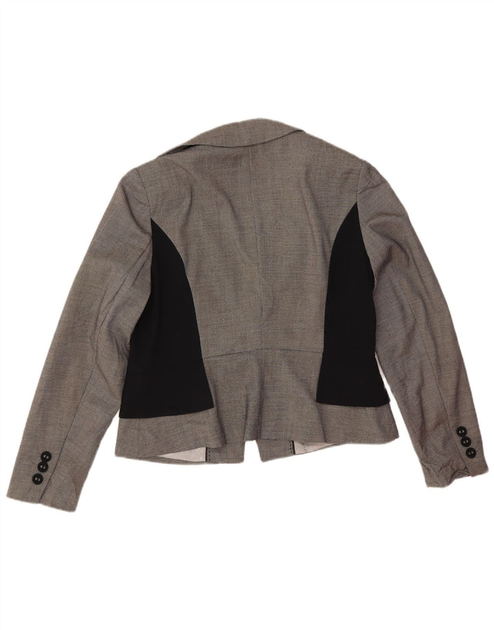 Marks & Spencer Damska marynarka typu Crop Blazer UK 14, duża, szara, z blokami kolorów