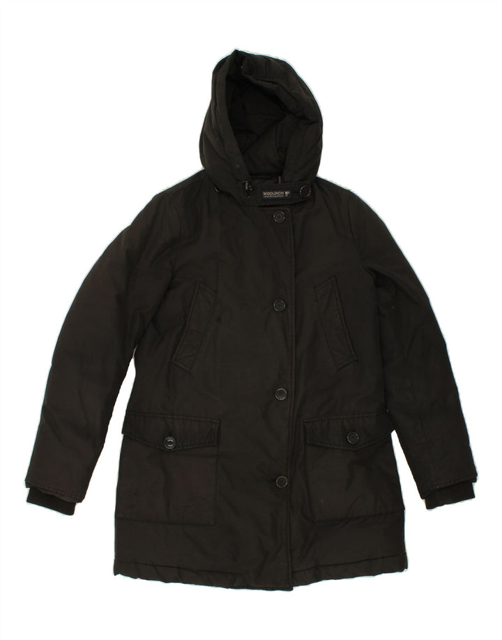 WOOLRICH Womens Hooded Padded Coat UK 10 Small Black Polyester Vintage Woolrich and Second-Hand Woolrich from Messina Hembry 