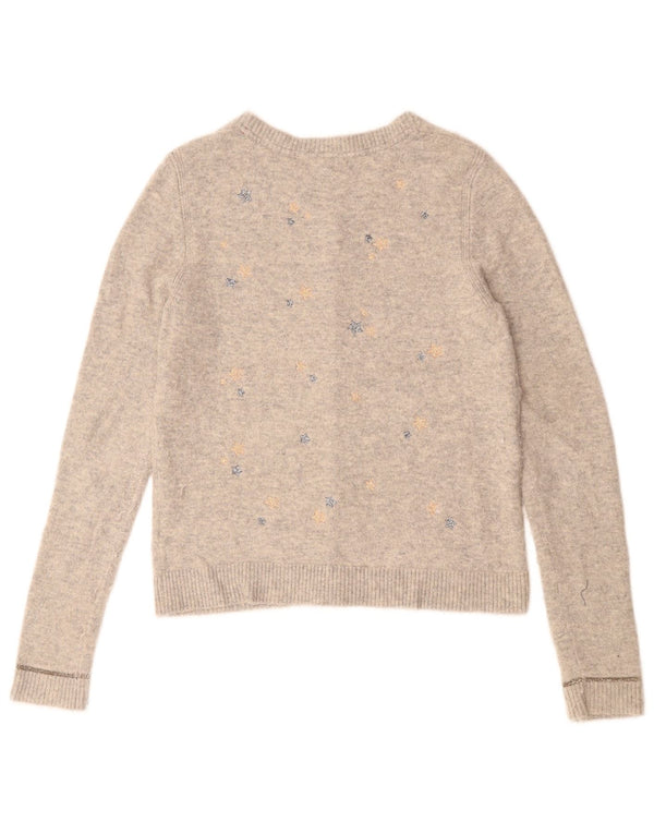 WHITE STUFF Damski sweter kardigan z abstrakcyjnym wzorem UK 10, mały, szary