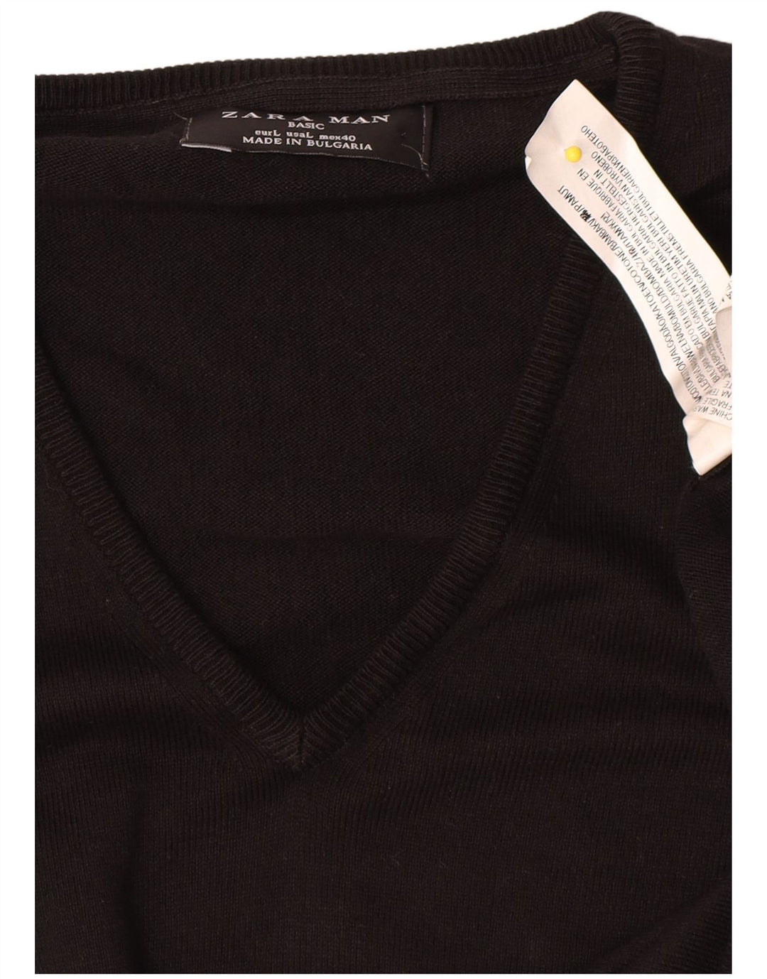 Męski sweter Zara z dekoltem w kształcie litery V, duży, czarny, bawełniany