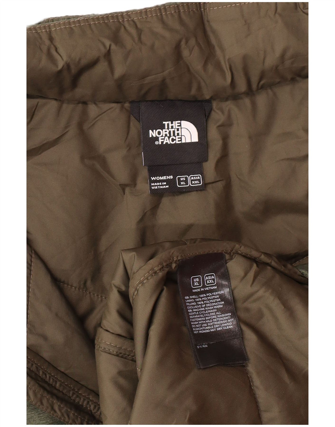 Damski ocieplany płaszcz z kapturem The North Face, UK 18 XL, khaki, poliester, nowoczesny