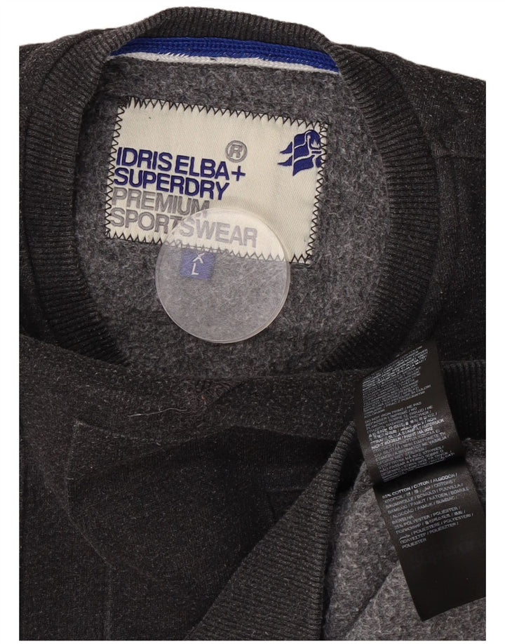 Męski sweter z grafiką Superdry, duży, szary, bawełniany