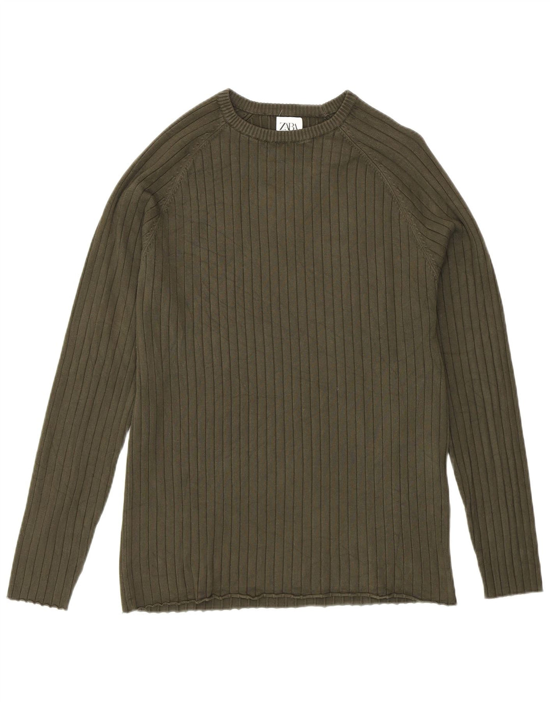 Męski sweter z okrągłym dekoltem Zara, średni khaki