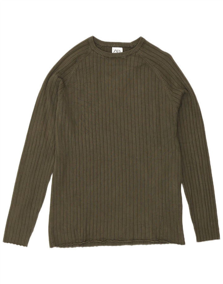 Męski sweter z okrągłym dekoltem Zara, średni khaki