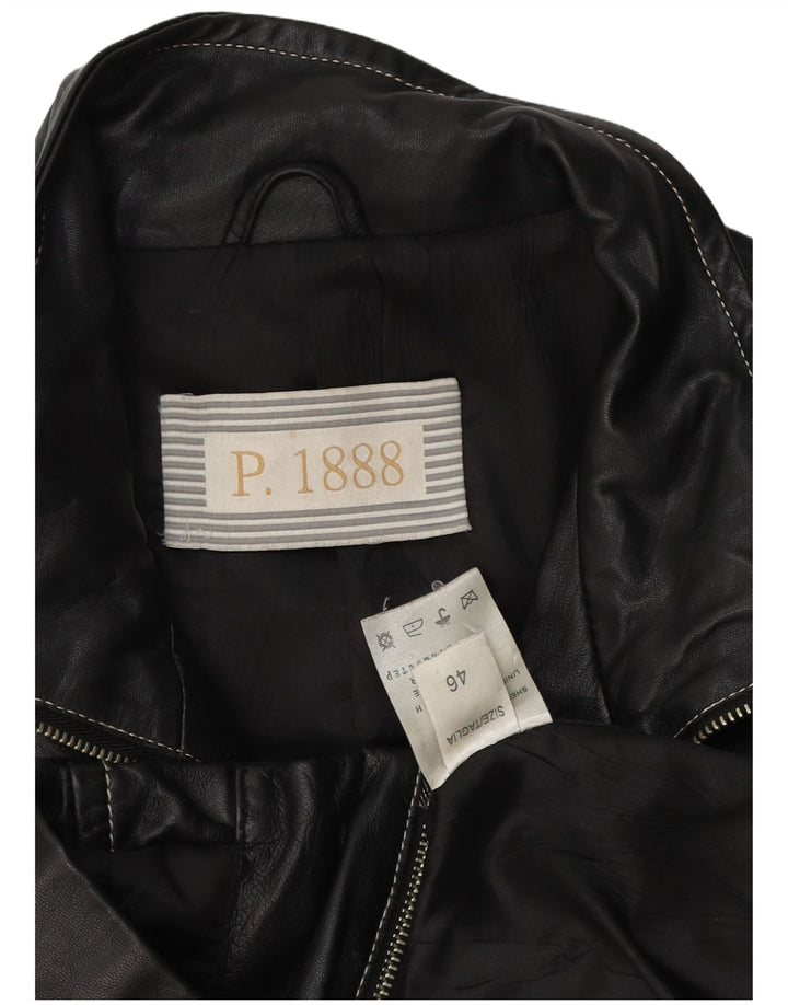 Damska skórzana kurtka motocyklowa w stylu vintage IT 46, duża czarna skóra