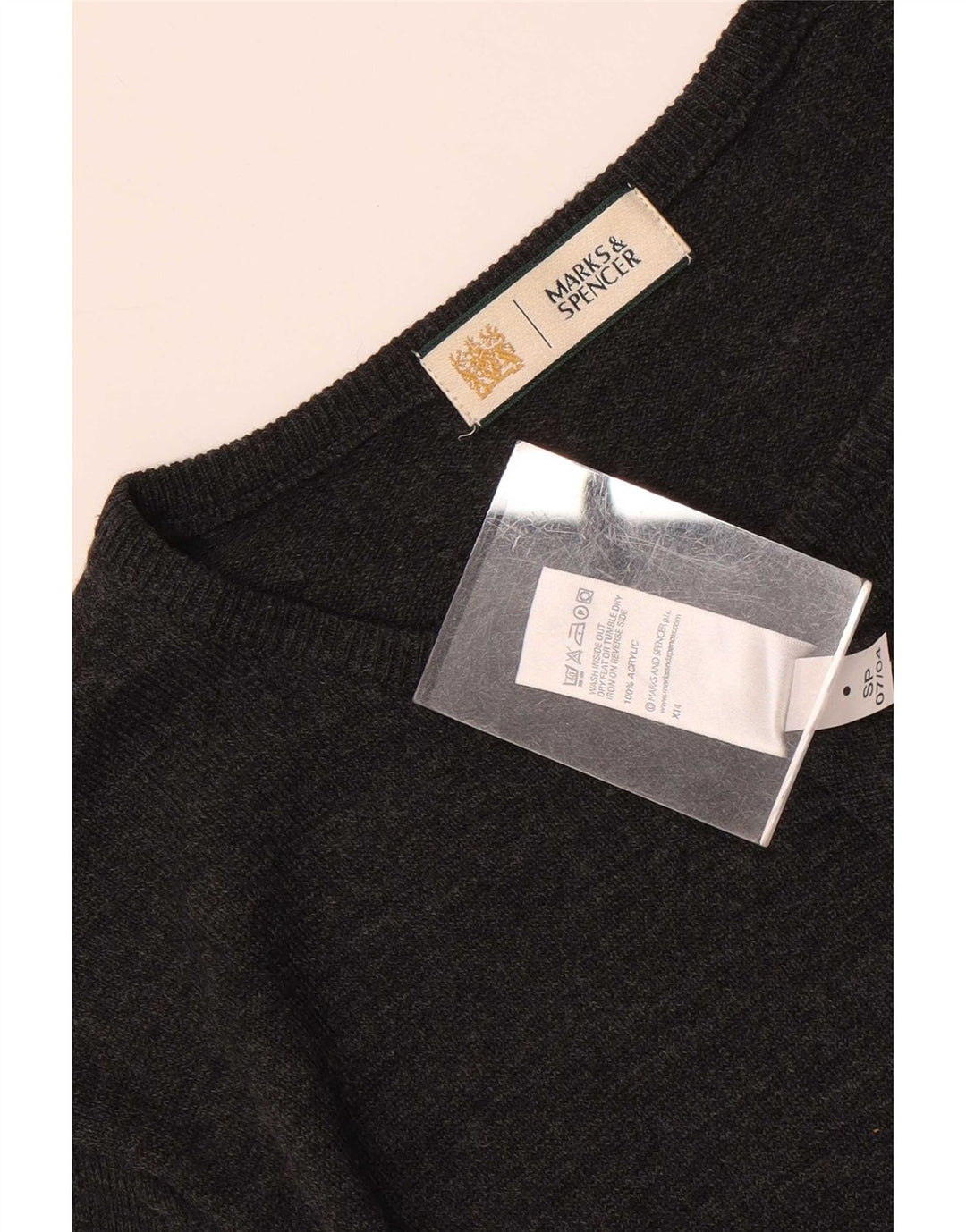 Marks & Spencer Męski sweter z okrągłym dekoltem, średnioszary, akrylowy