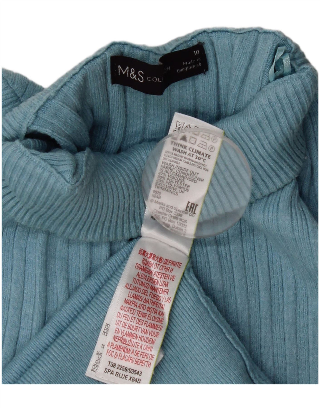 Marks & Spencer Damski sweter z golfem UK 10 Small Blue Wiskoza