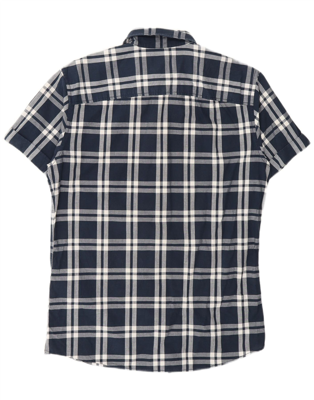 Koszula męska z krótkim rękawem Jack & Jones, średnia, granatowa, bawełniana w kratkę