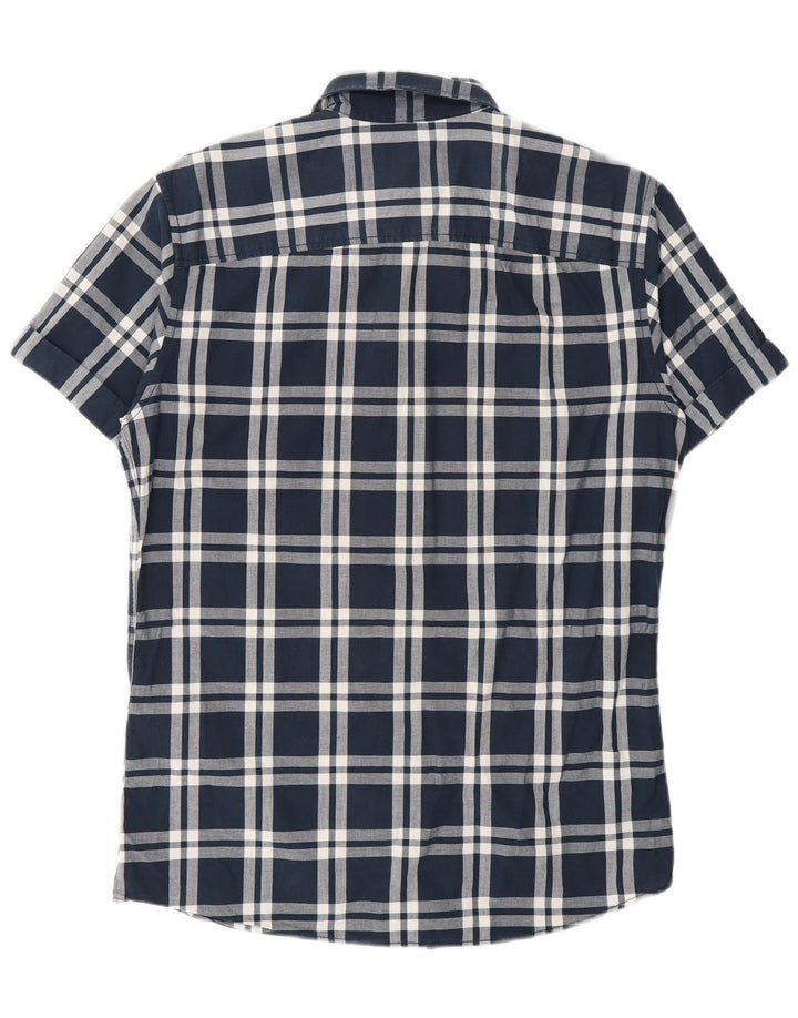 Koszula męska z krótkim rękawem Jack & Jones, średnia, granatowa, bawełniana w kratkę