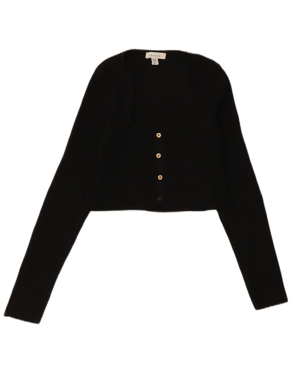 Zara Womens Crop Cardigan Sweater UK 12 Medium Black Polyester
