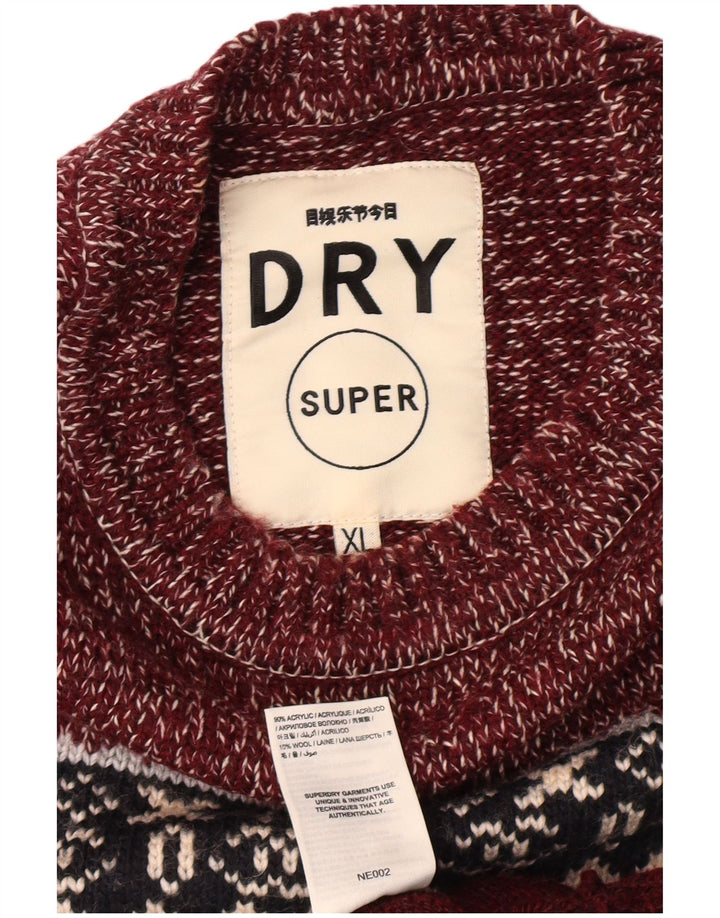 SUPERDRY Męski sweter z okrągłym dekoltem XL Burgundowy Fair Isle Classic