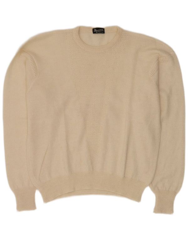 Sweter damski w stylu vintage z okrągłym dekoltem UK 14, duży w kolorze złamanej bieli