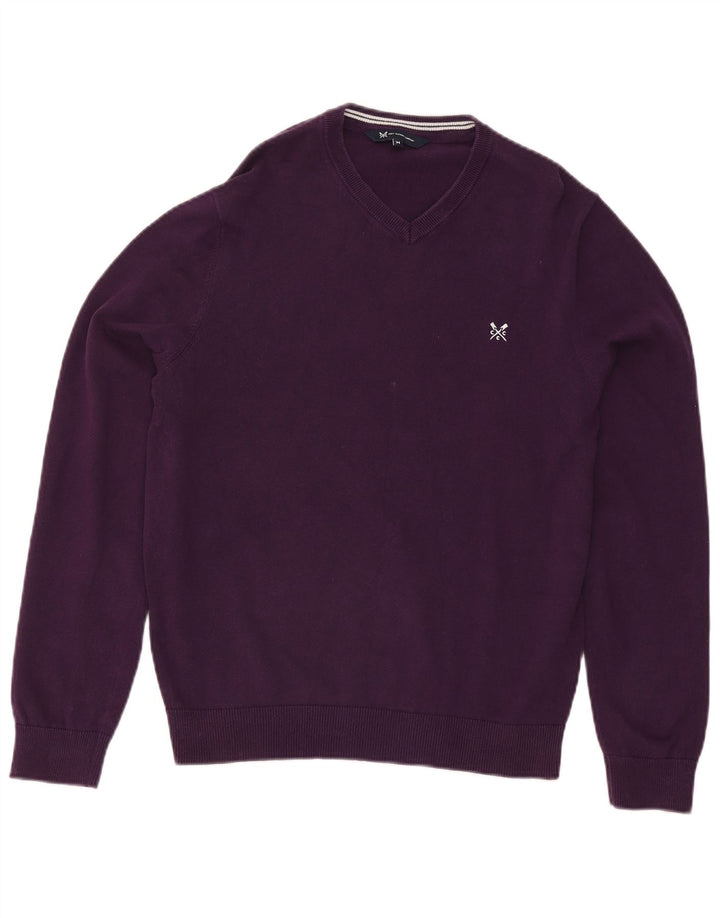 Crew Clothing Męski sweter z dekoltem w kształcie litery V, średni fiolet, bawełna