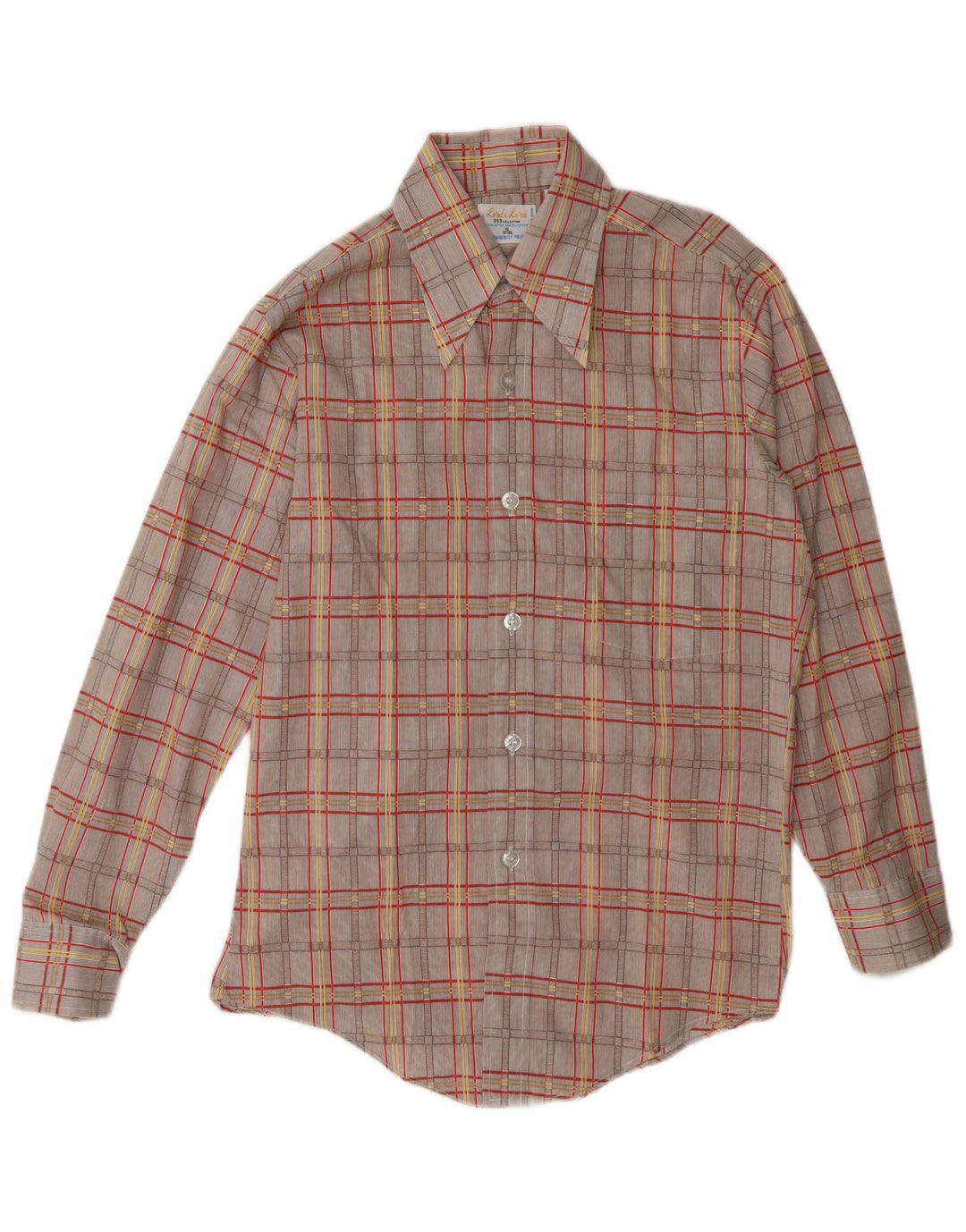 Koszula męska w stylu vintage, rozmiar 14 1/2, mała, brązowa, bawełniana kratka