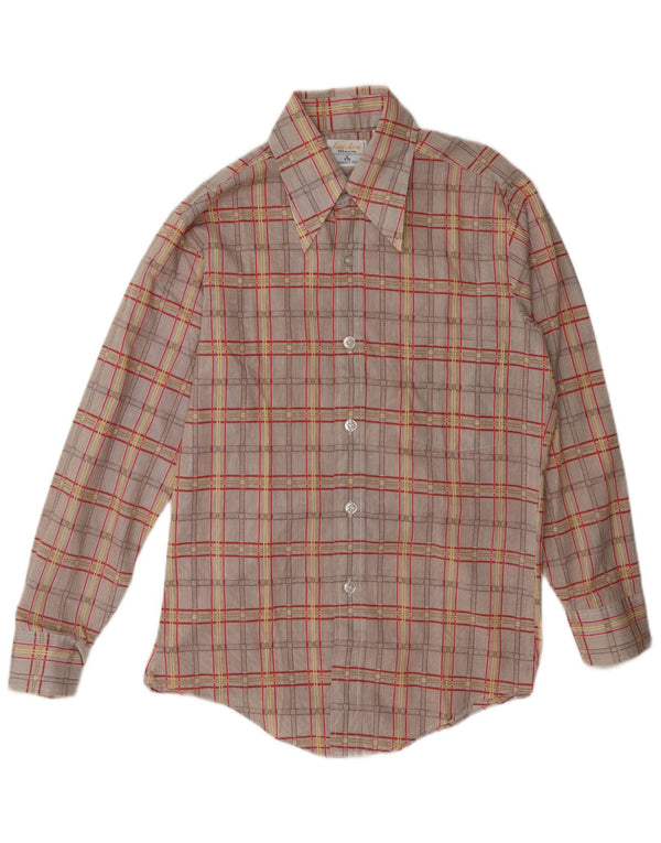 Koszula męska w stylu vintage, rozmiar 14 1/2, mała, brązowa, bawełniana kratka