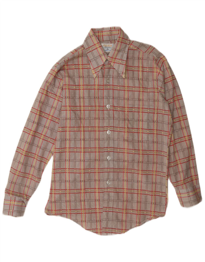 Koszula męska w stylu vintage, rozmiar 14 1/2, mała, brązowa, bawełniana kratka