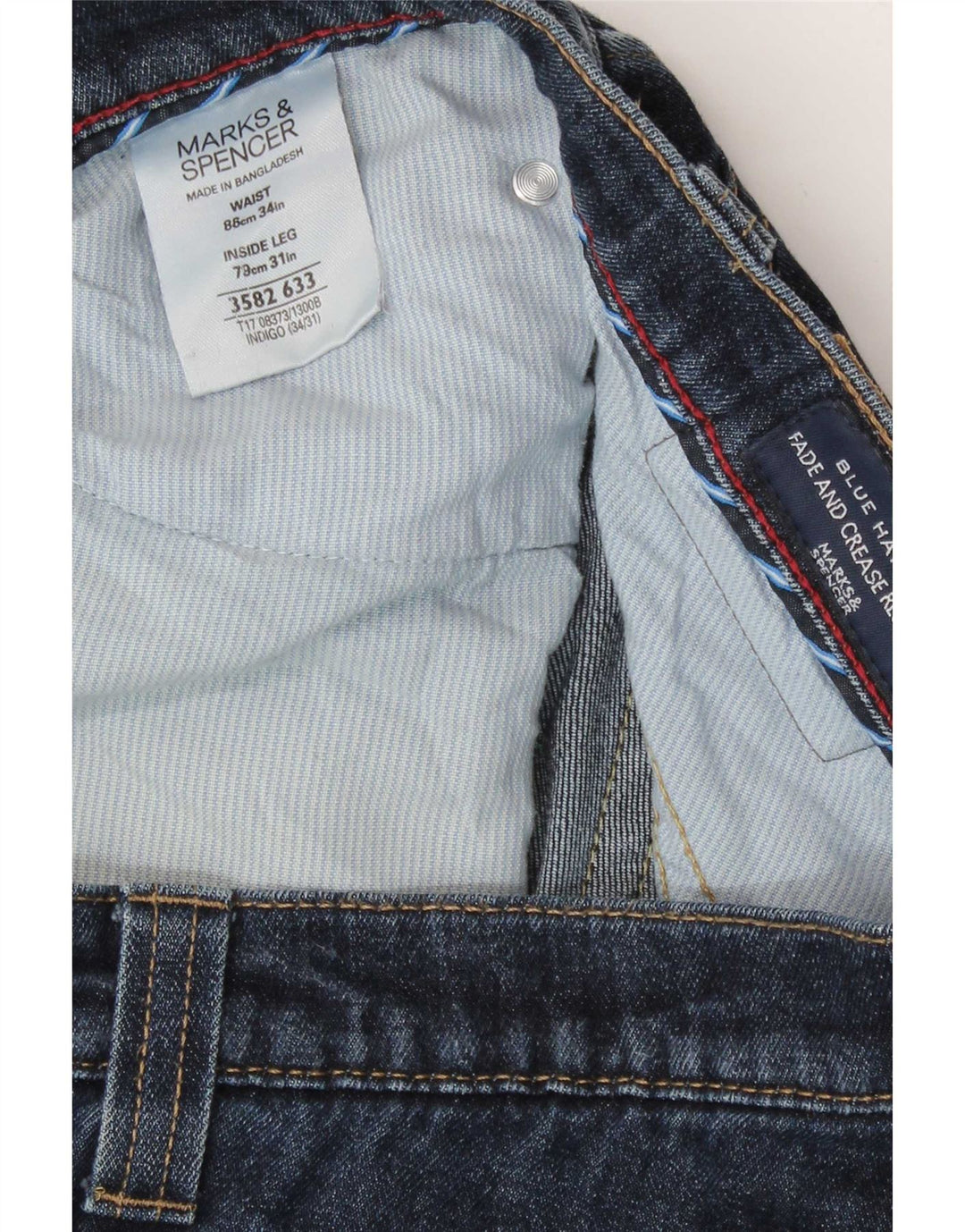 Marks & Spencer Męskie niebieskie dżinsy Harbor Straight W34 L31 Niebieskie bawełniane