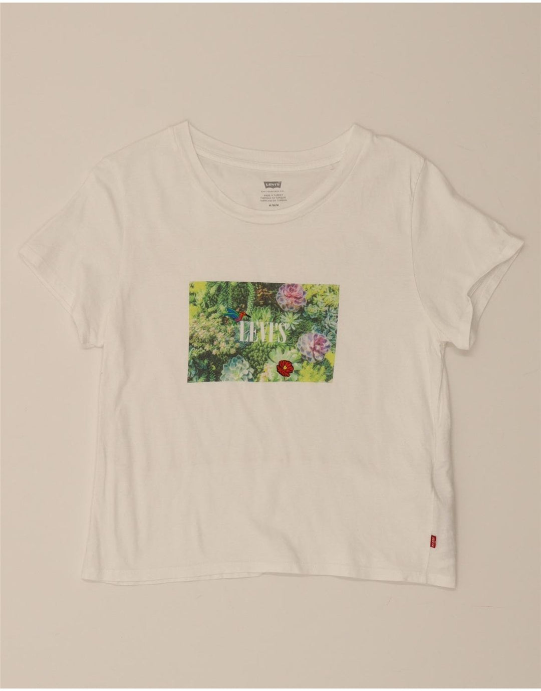 LEVI'S Womens Crop Graphic T-Shirt Top UK 12 Medium White Cotton Vintage Levi's and Second-Hand Levi's from Messina Hembry 