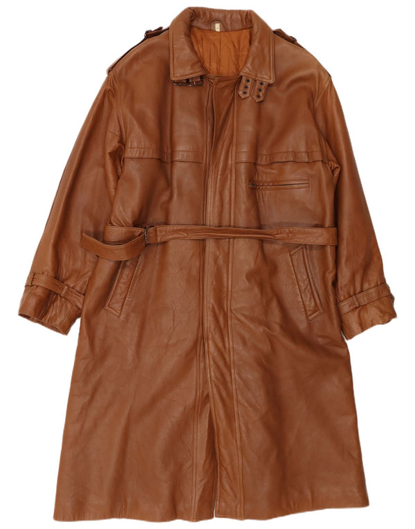 Męski wojskowy płaszcz skórzany VINTAGE UK 40, duży, brązowy