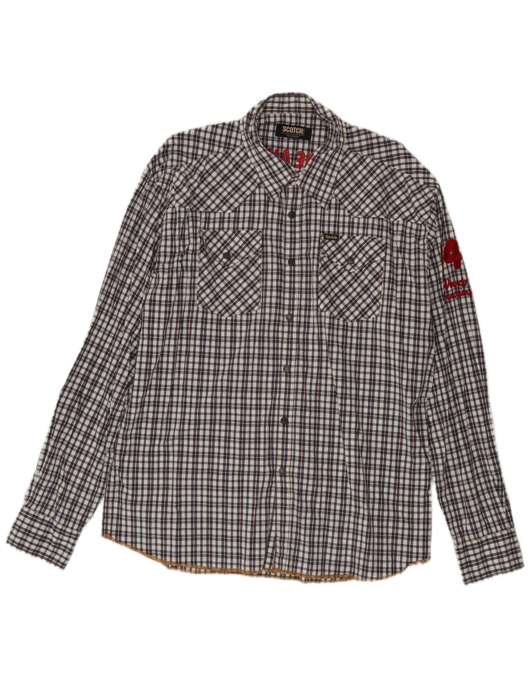Męska koszula graficzna Scotch & Soda 2XL, czarna, bawełniana w kratkę